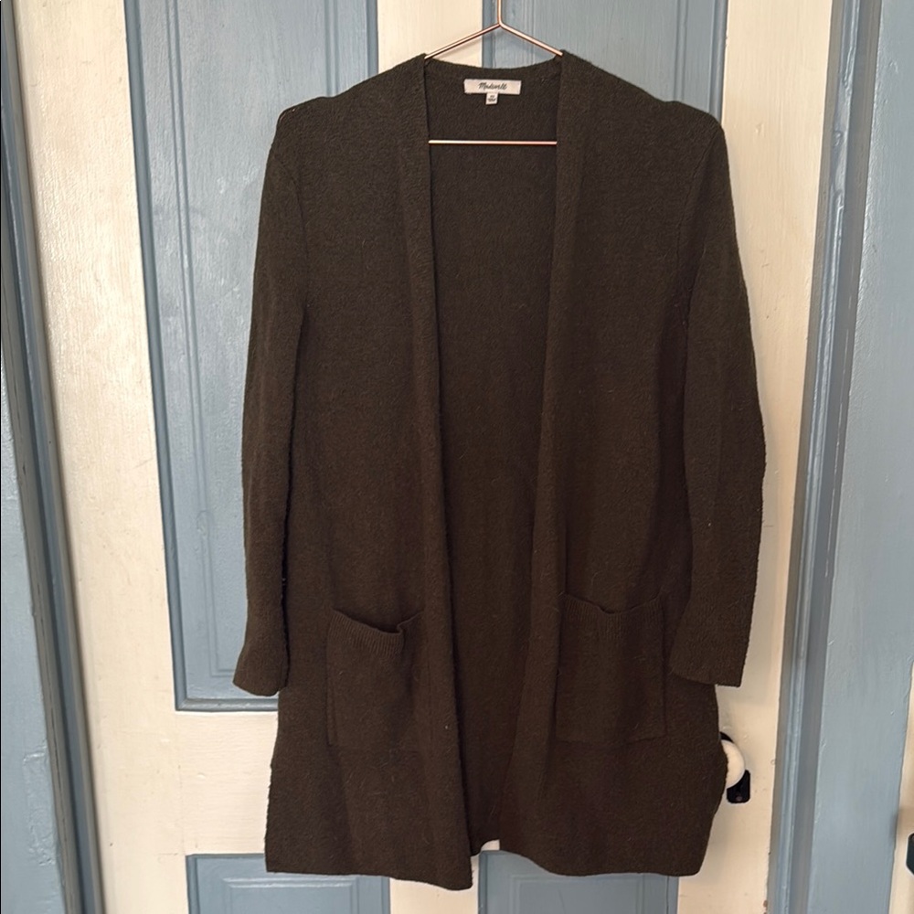 Madewell Green Open-Front Cardigan Sweater